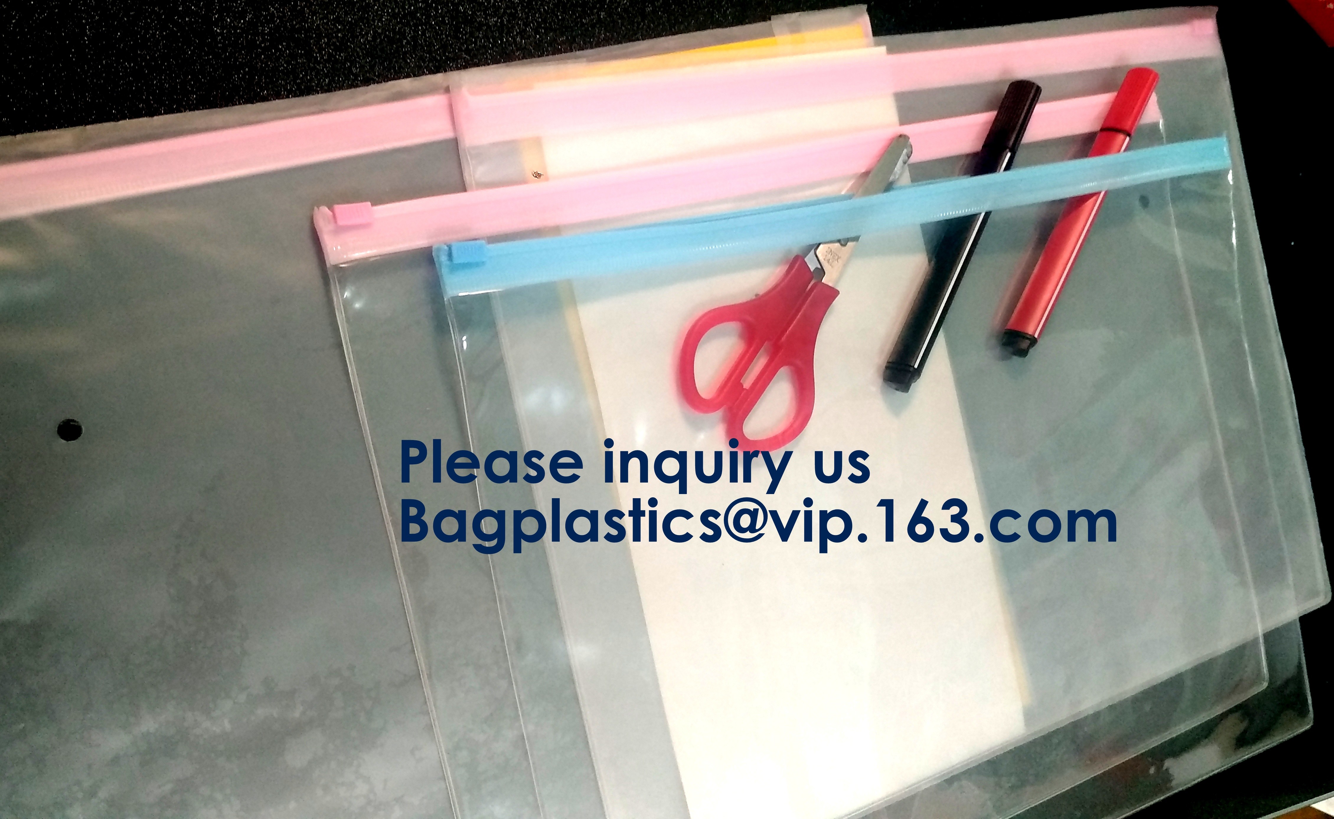 Metal Slider Office File Folder Mesh Clear PVC Zip Lock Document Bag,Folder File Wallet Zipped Lock Document Bag pack
