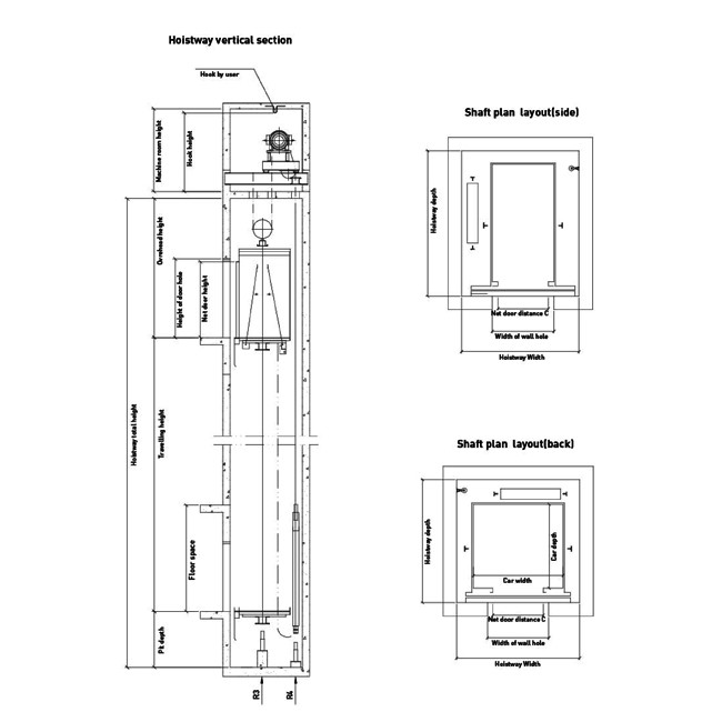 Electric Hoist Application Outdoor Residential Elevator 0.5 - 3.0m/s Building Traction Lift