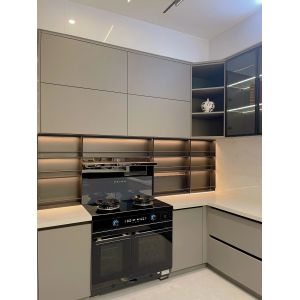 Modern Handleless MDF Kitchen Cabinet Push-To-Open Design