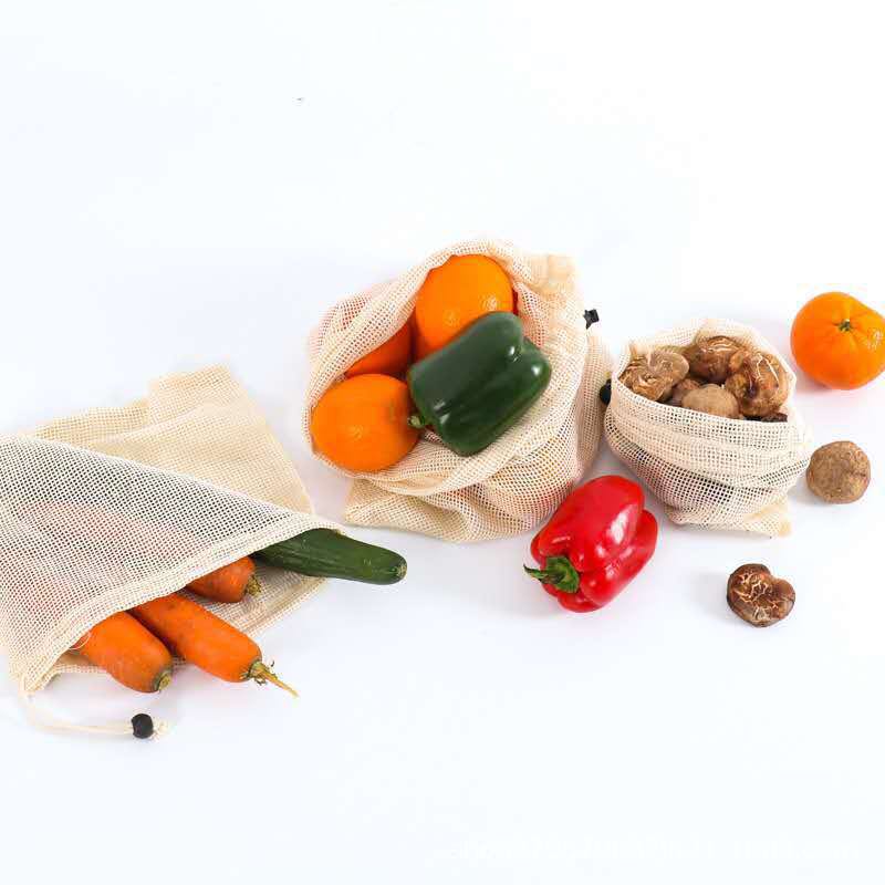 Organic Cotton Drawstring Bag Backpack Vegetable Grocery Mesh String Backpack