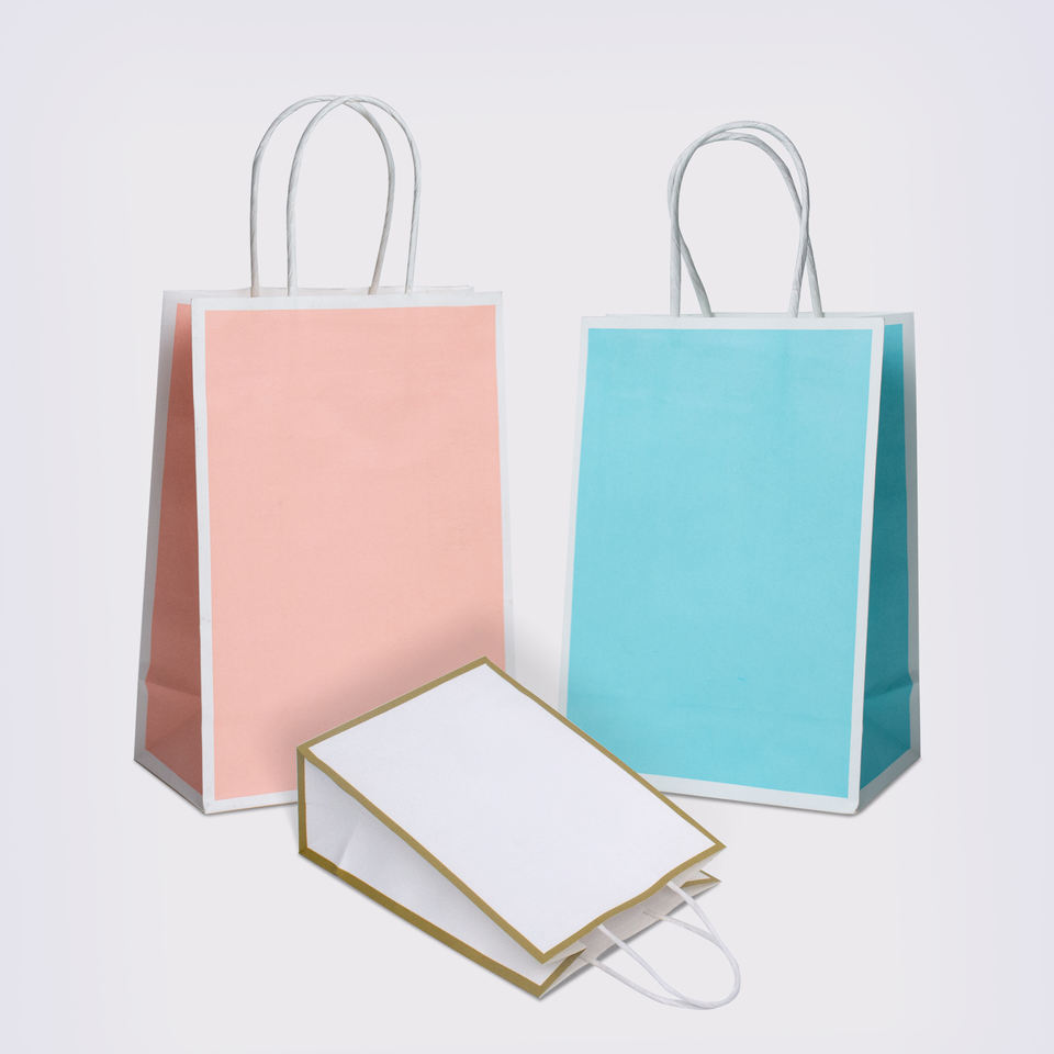 Custom Logo White Kraft Paper Shopping Bag With Ribbon Handle for Bio-degradable Packaging