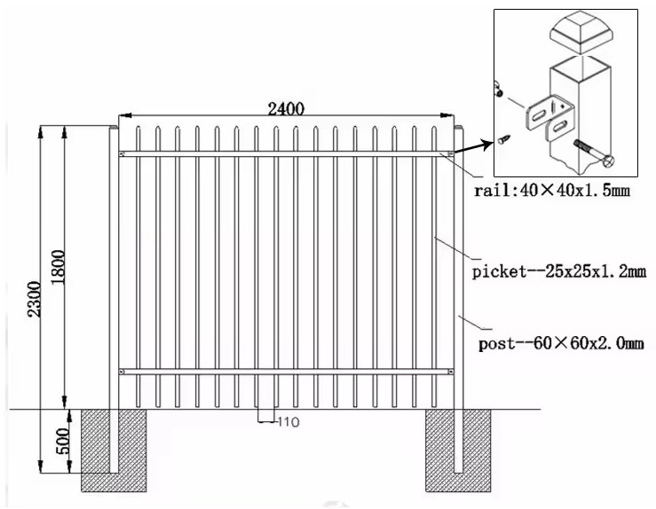 6'x10' Privacy Garden Tubular Picket Fence Corrosion Resistant Wrought Iron Fence Panels