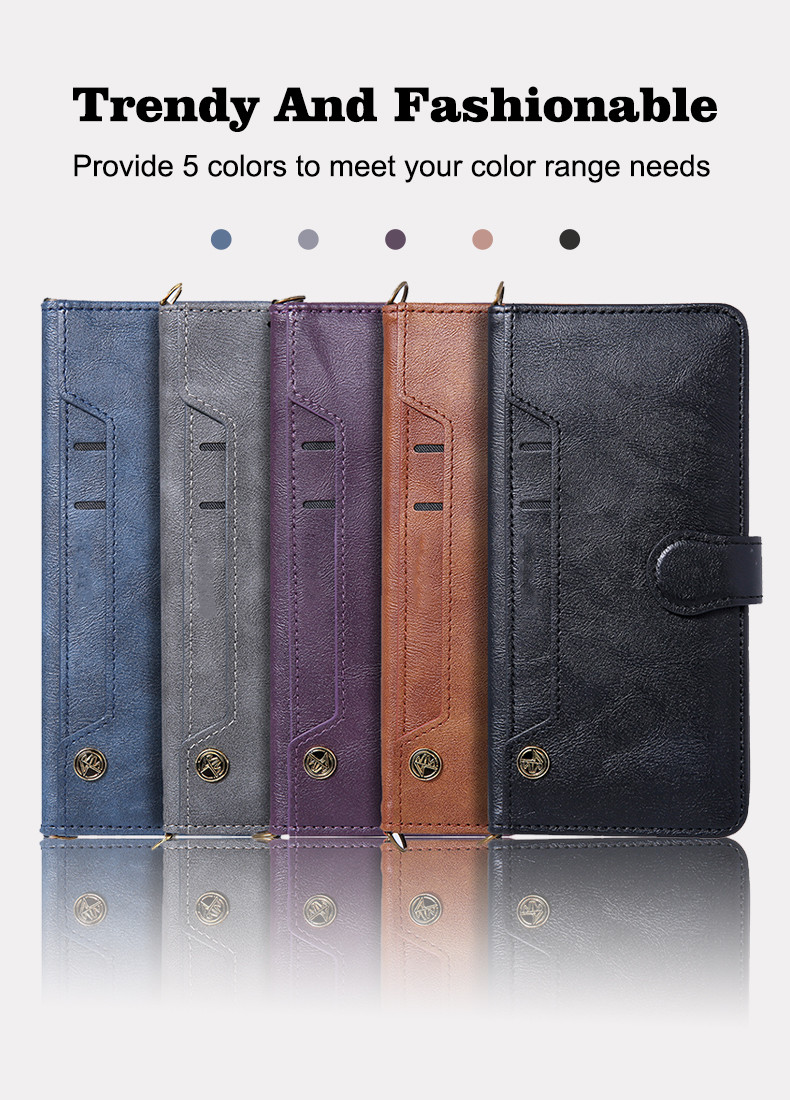 Wallet Stand Function Flip Pu Leather Phone Cases With Strap