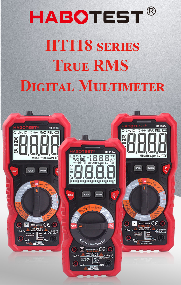 Digital Voltmeter Ammeter Ohmmeter Multimeter Digital Volt AC DC Tester Meter with Capacitance Frequency Temperature Tes