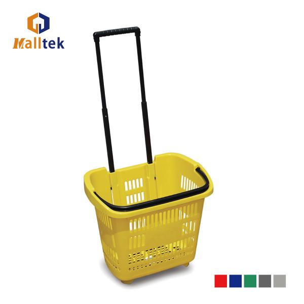 Customized Telescopic Handle Rolling Supermarket Shopping Trolley Basket With
