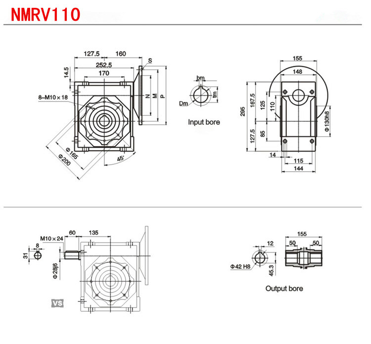 1400 Turn Aluminum Case NRV110 Speed Reducer Gearbox for petroleum