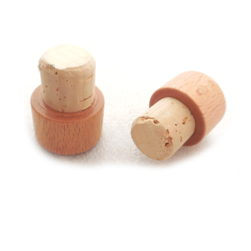 wooden wine stopper with natural cork stopper in food grade solid wooden closure