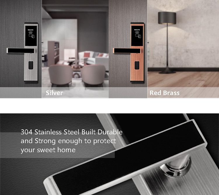 Stainless Steel Keyless Access Locks , Digital Rfid Card Hotel Room Door Locks