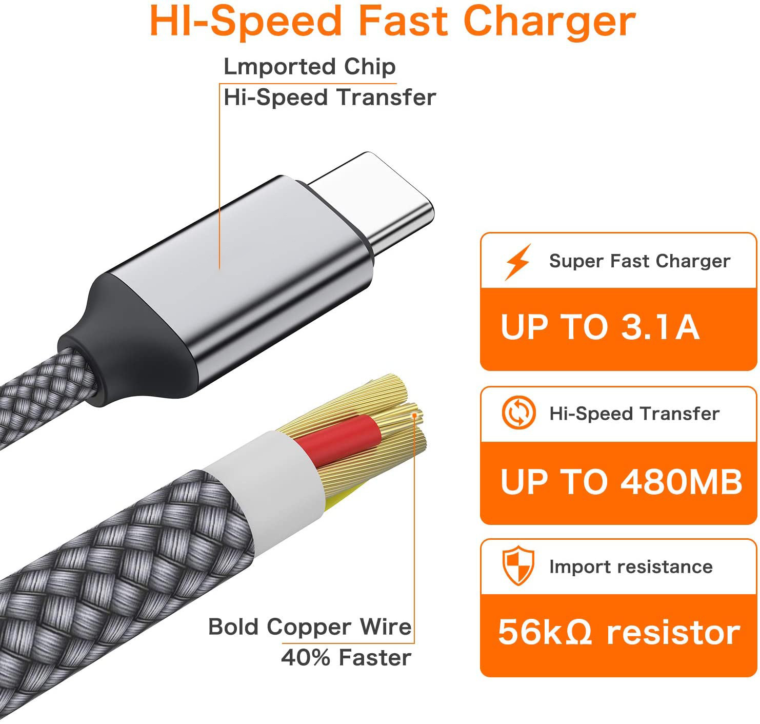 Braided Straight USB Cable Type C To Type A Male For Mobile Phone Charging OEM ODM