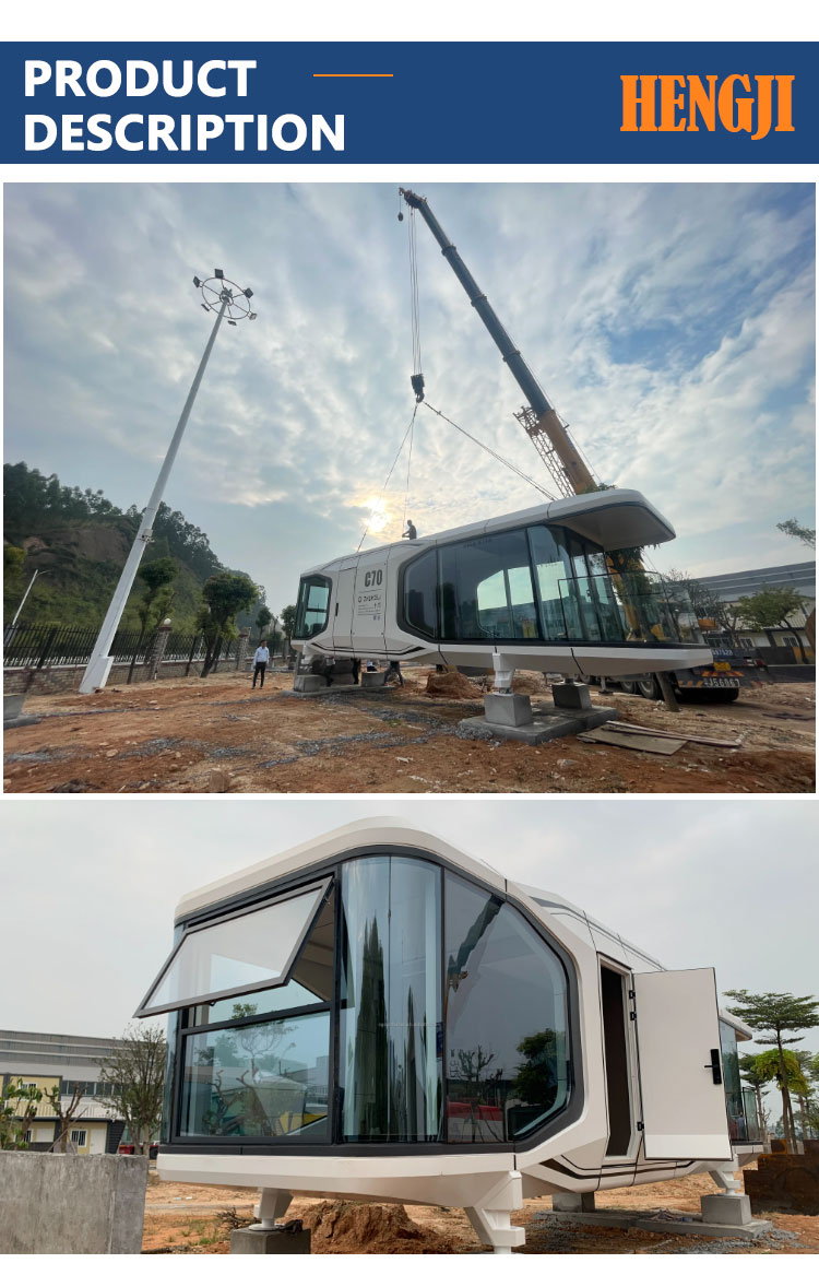 Hotel Accommodation 38 M2 Model E7 Solar Capsule House With Luxury Apple Cabin Design