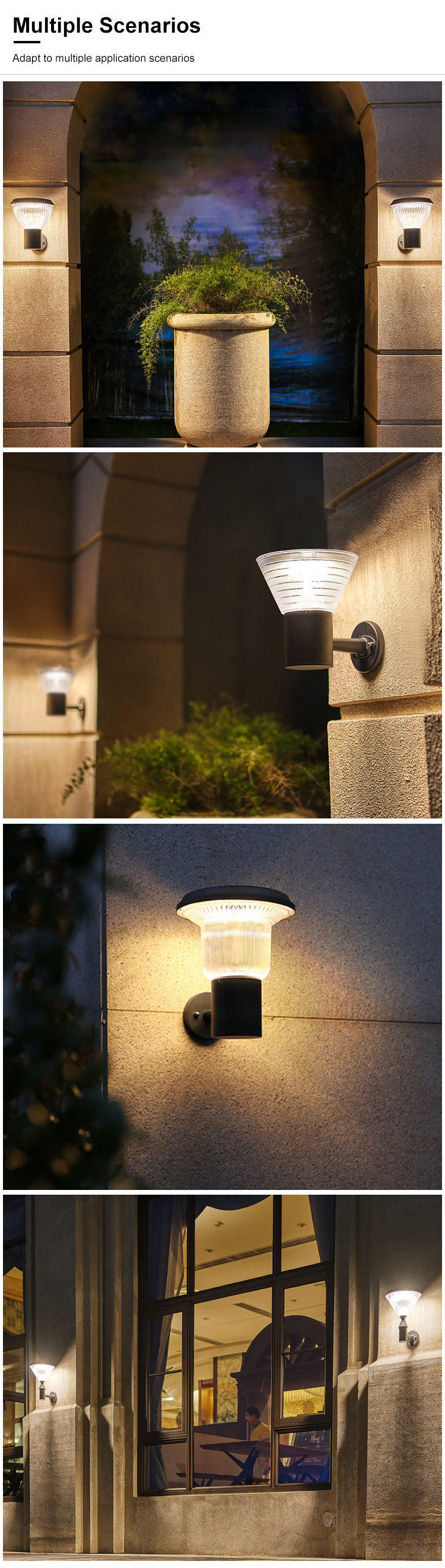 3000K Aluminum Solar Sensor Wall Lamp Light Optically Controlled For Outdoor Garden