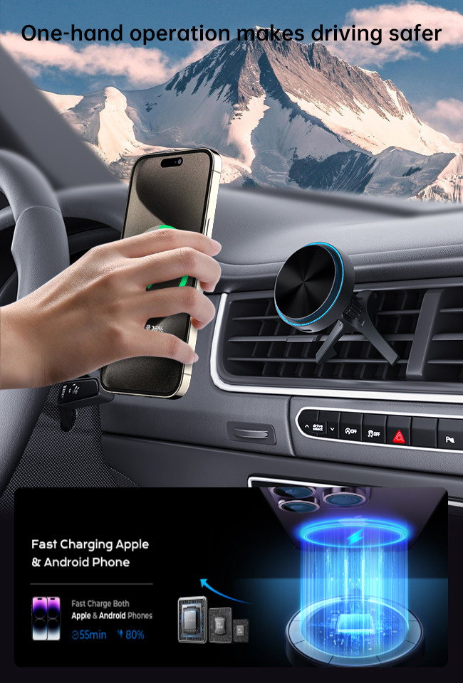 Wireless Magsafe Car Charger Convenient Phone Holder Easy Installation