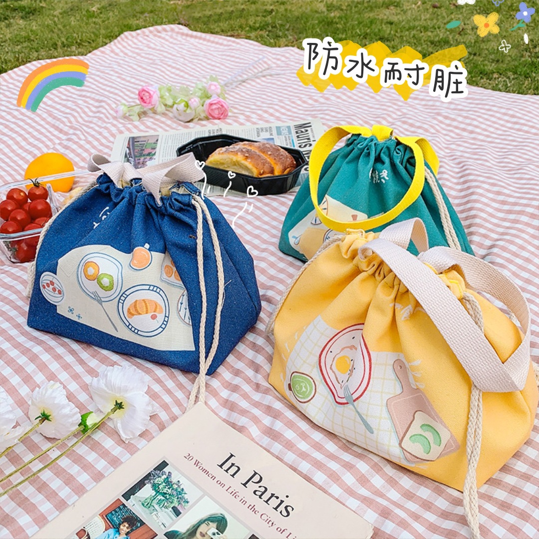 600D oxford Drawstring Lunch Bag Portable Children Bentgo Insulated Lunch Bag