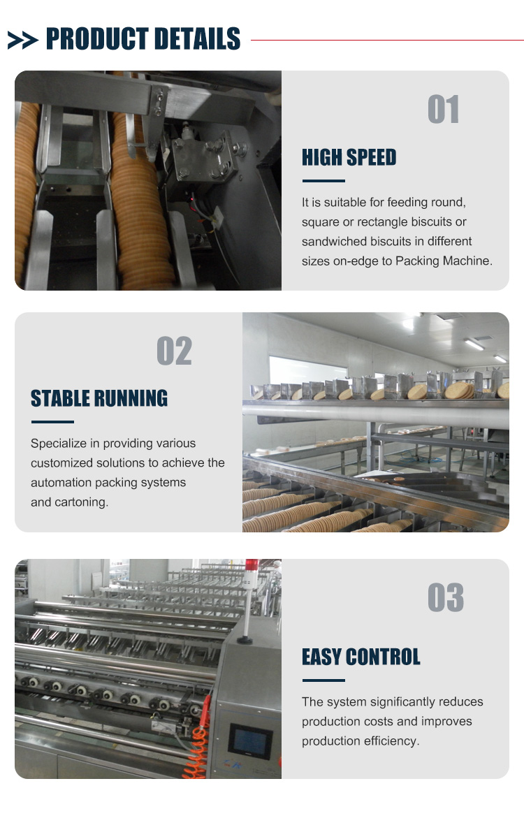 High Quality Tray Less On-Edge Automatic Cookies Packing Machine For Biscuits Packing Line