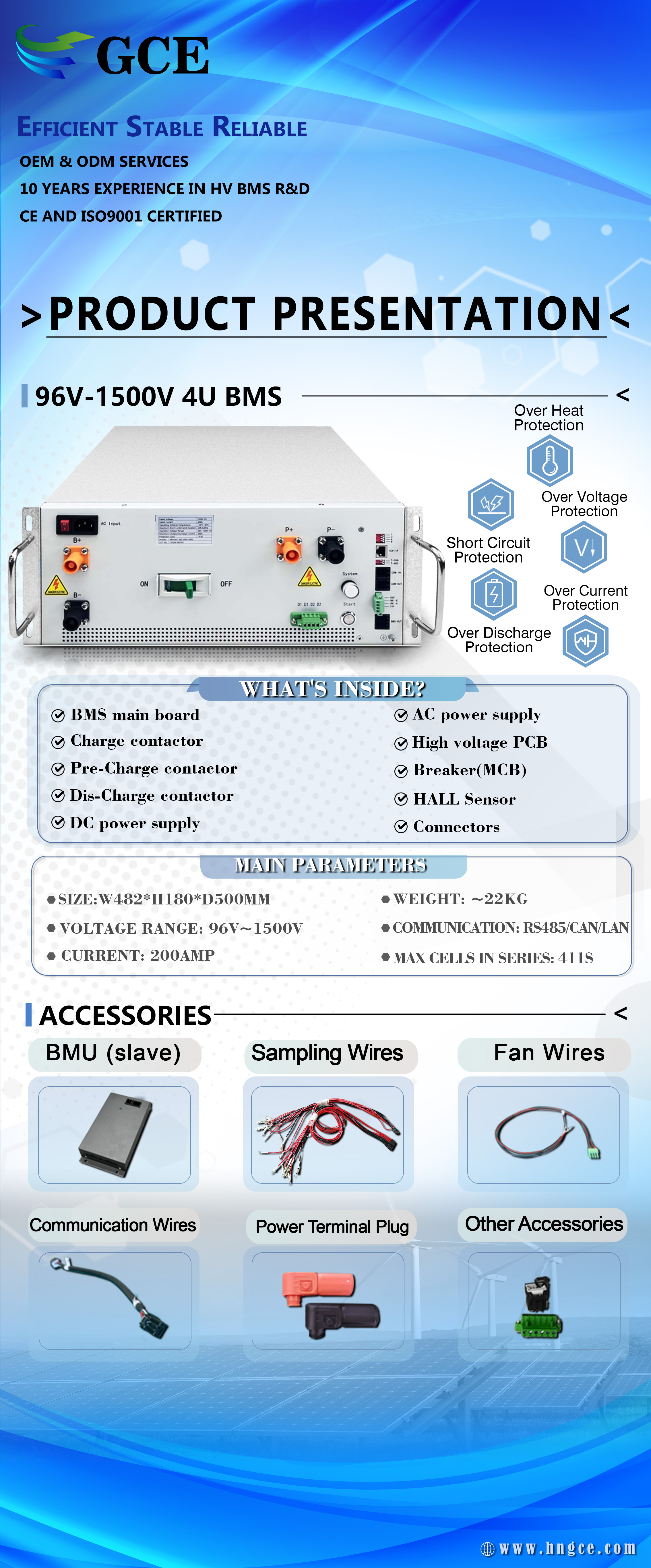 1500V BMS 160A 200A 250A Lifepo4 BMS 384S1228.8V Battery Management System For Battery Energy Storage System BESS UPS