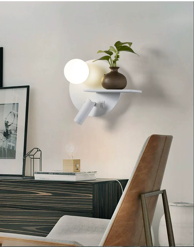 Bedside reading wall lamp acrylic ball USB wireless charger bedroom bed board light living Bedhead wall light for hotel