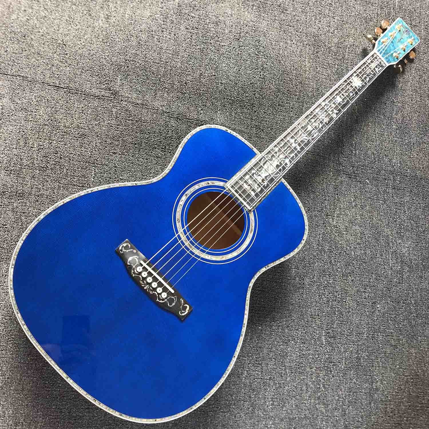 Custom OM Body Acoustic Electric Guitar Real Abalone Inlays Ebony Fingerboard Burst Maple Water Wave 301 Electronic