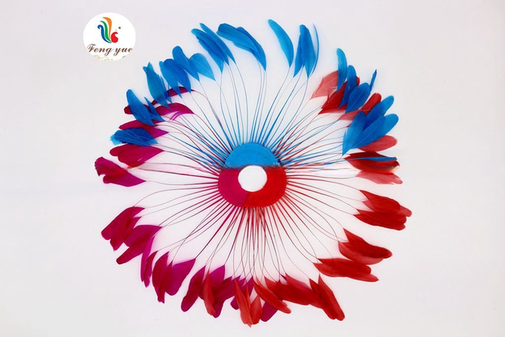 Dyed Pattern Party Decoration Stripped Coque Feather Flower Fan With Wire Accessory