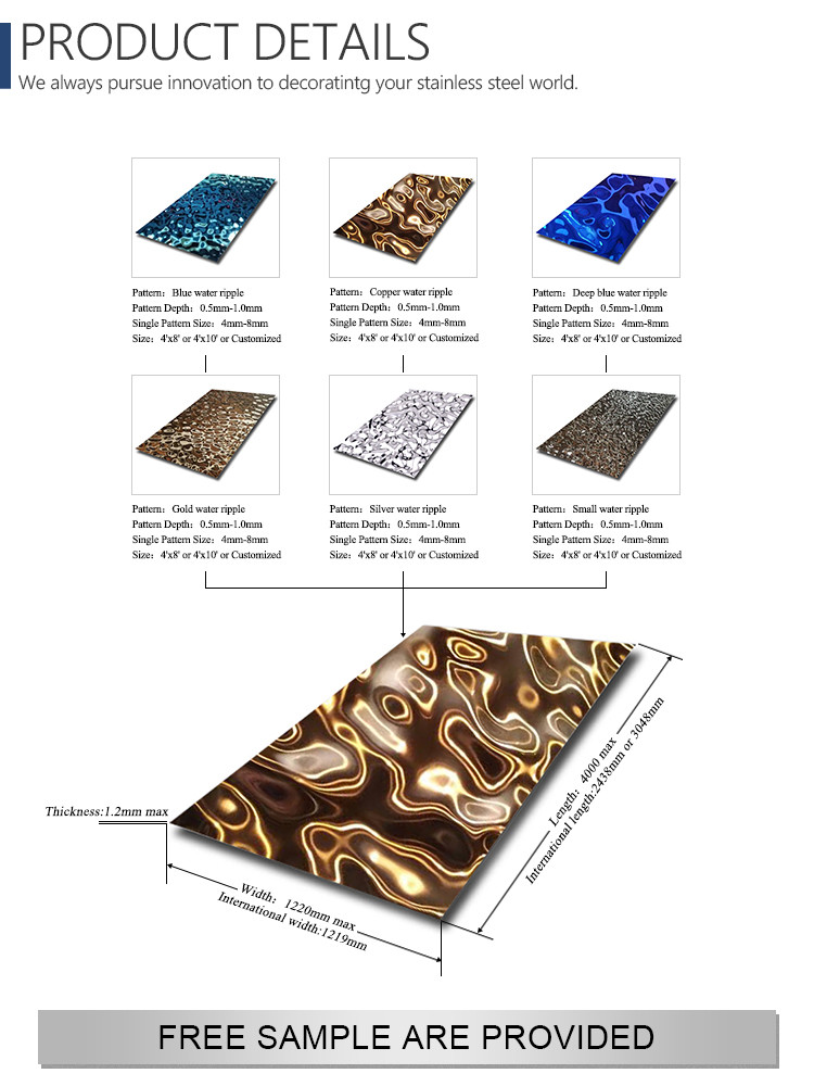 0.6mm Water Ripple Steel Sheet 316 430 Color Coated Decorative Wall Covering Sheets