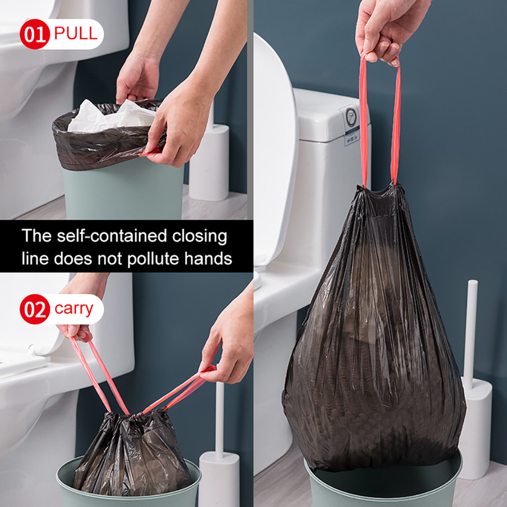 8-30L Household Garbage Bags 100-200 Count Closure Plastic Drawstring Rubbish Bags