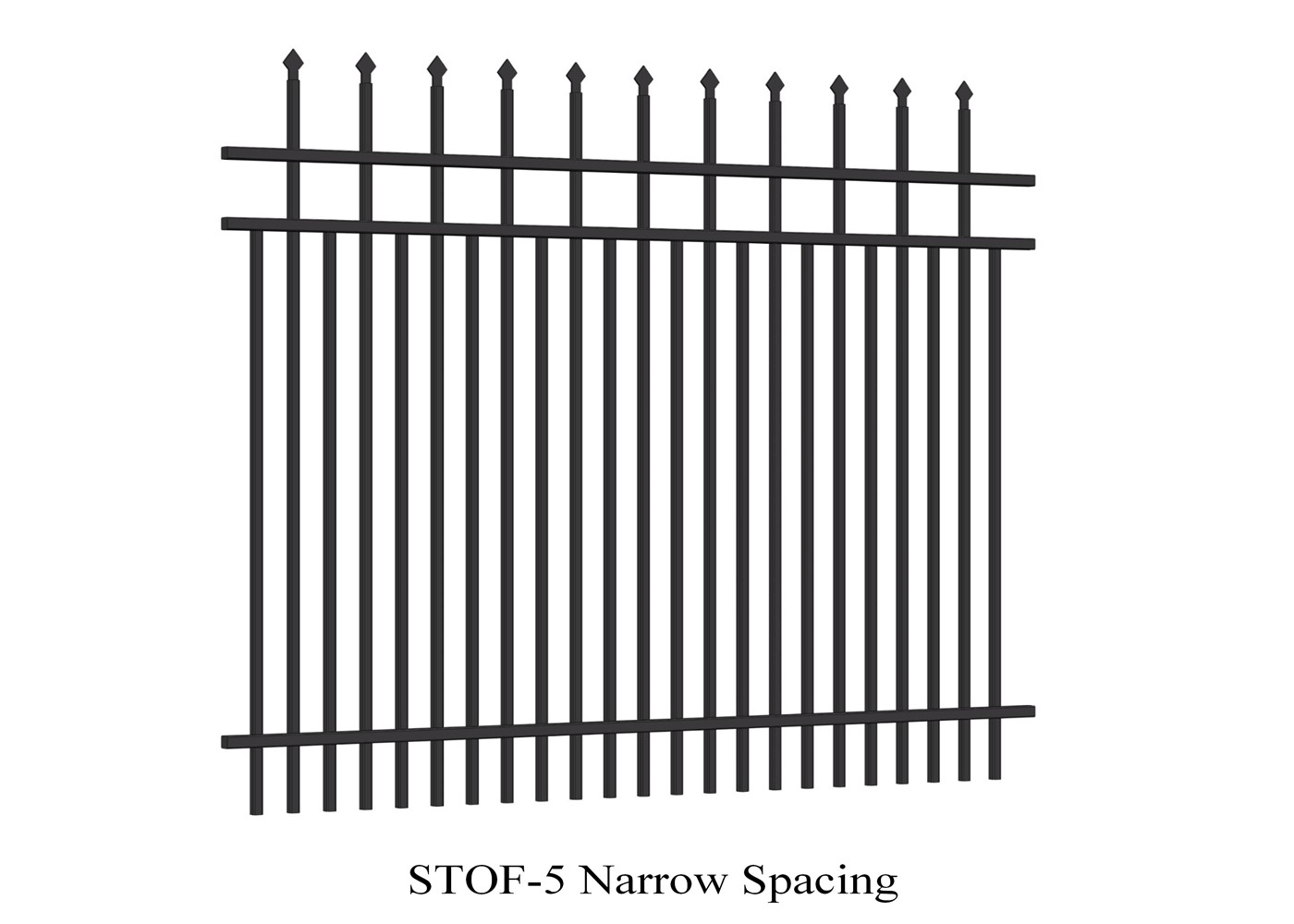 Narrow Spacing Top Crimped Spear Tubular Steel Fence Garrison Brand 3 Rails 1.83m x 2.95m powder coated 100 microns