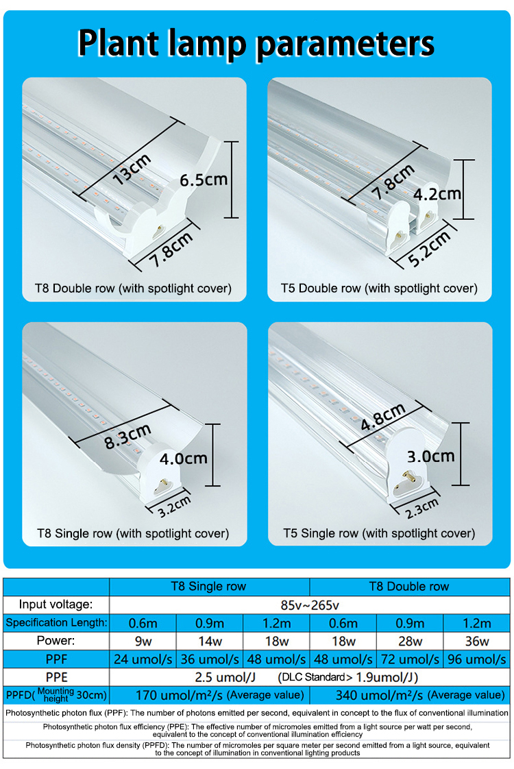 Double Row T8 LED Grow Light Fixture 36W Linkable Grow Light Strips For Indoor Plants