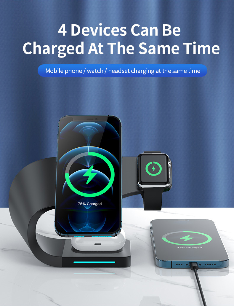 4 In 1 Magnetic Absorption Wireless Charger with 15W Fast Charging and Logo Service