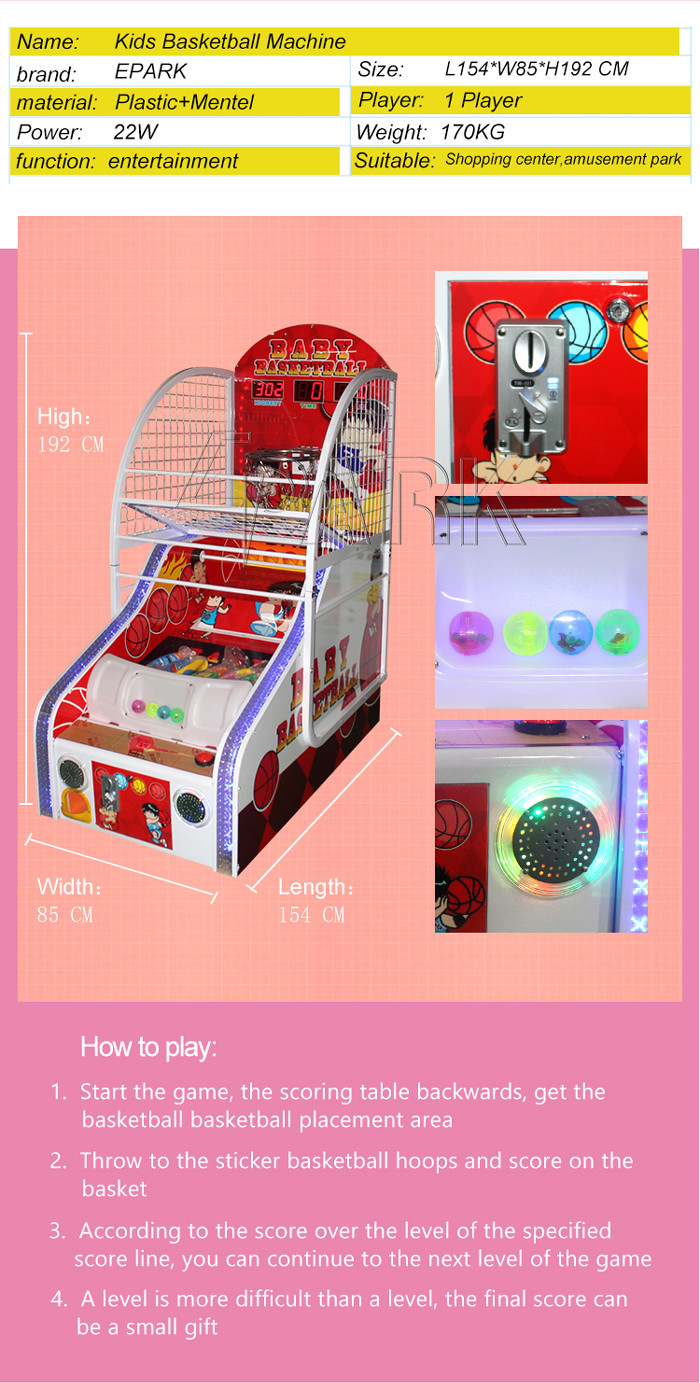 Coin Operated Arcade Basketball Game Machine For 1 Player