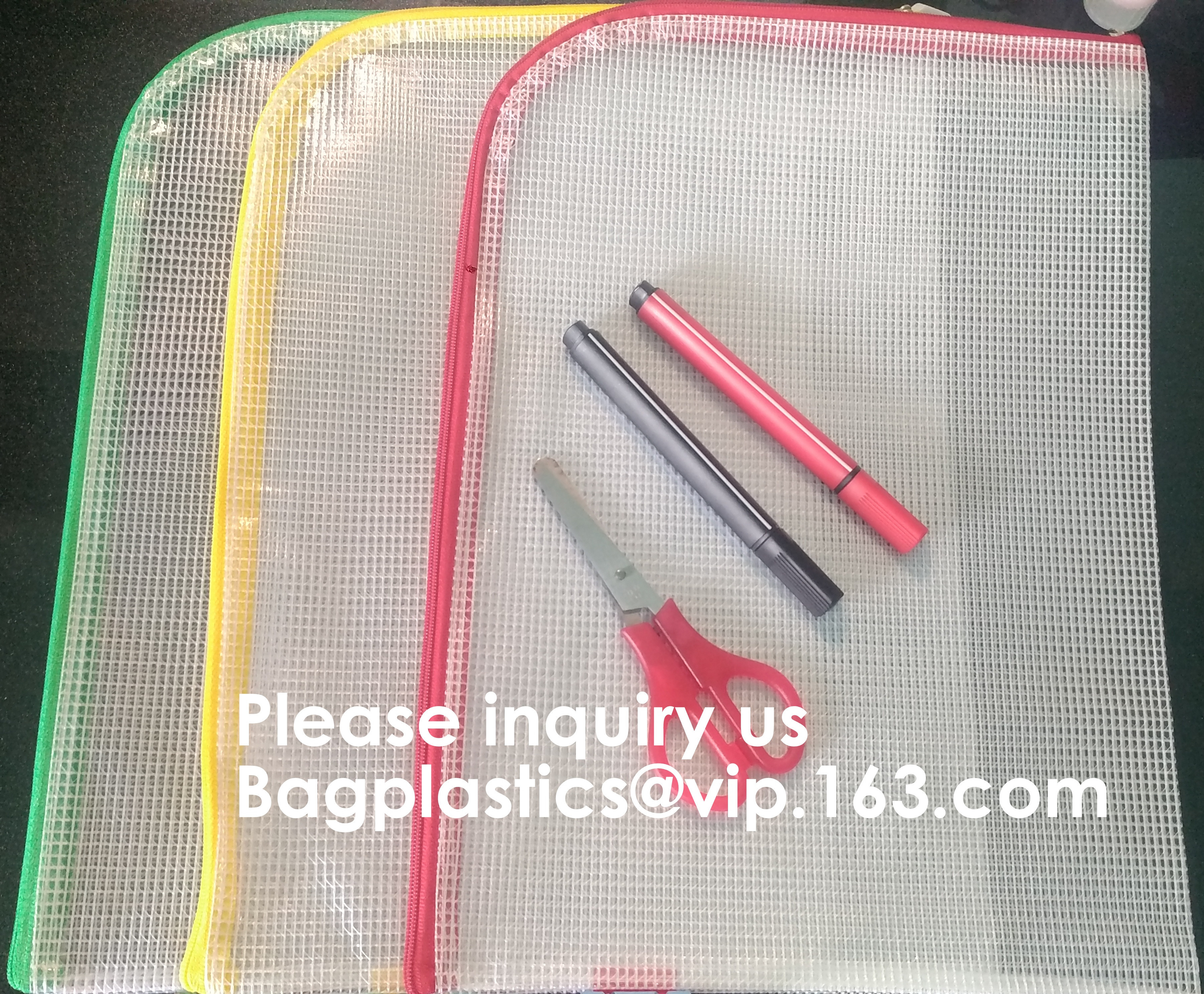 PVC A4/A5/A3 Waterproof Mesh Transparent Zipper File Folder Bag,A4 Double Zipper Mesh File Storage Bag With Color