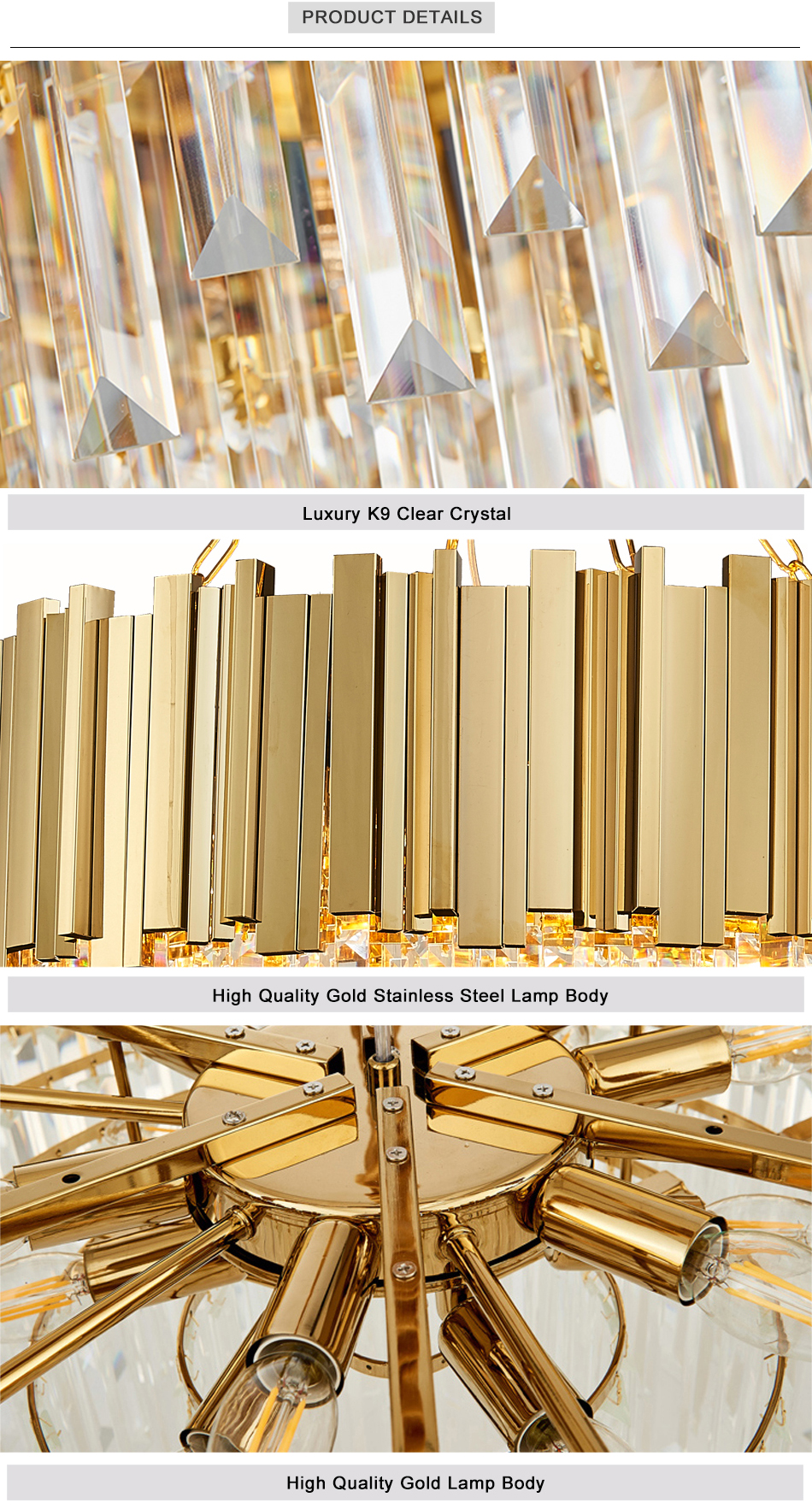 Modern mid century style K9 gold chandelier long chandeliers(WH-NC-58)