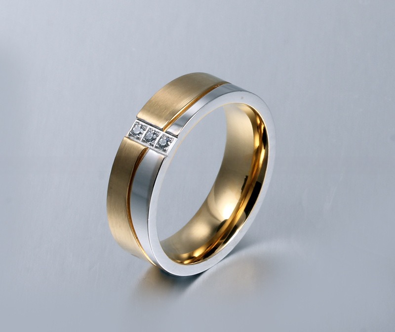 Engagement Wedding Rings Set 18K Gold Plated CZ Geometric Shape In Stainless Steel