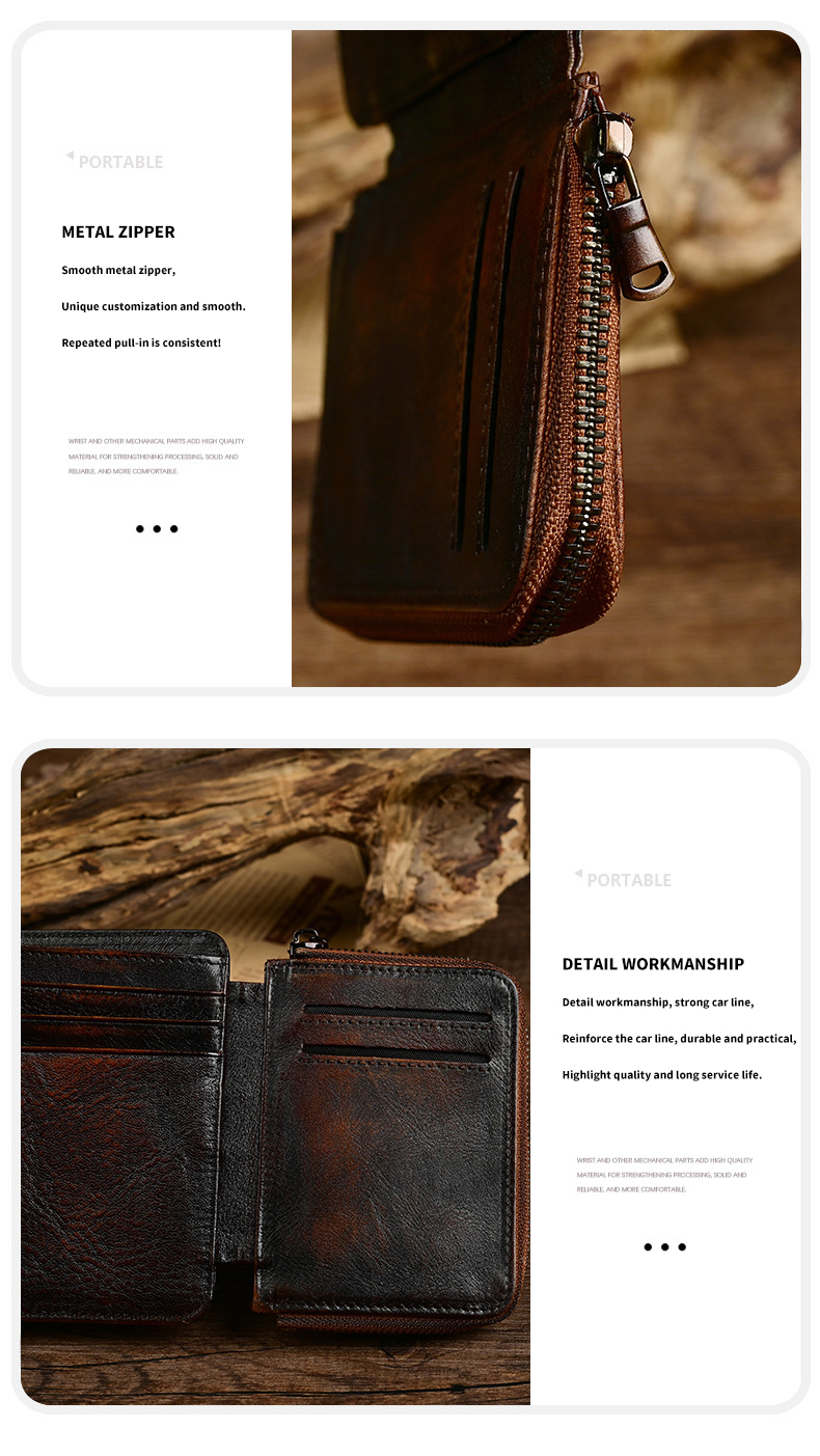 Nylon Lining Material Men's Genuine Leather Wallet For Men Vintage Cowhide Money Clip