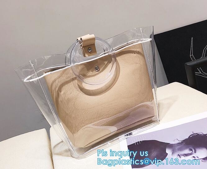 reusable eco friendly tote transparent pvc shopping bag, shopping cluth PVC beach bag with zipper, eco-freindly Promotio