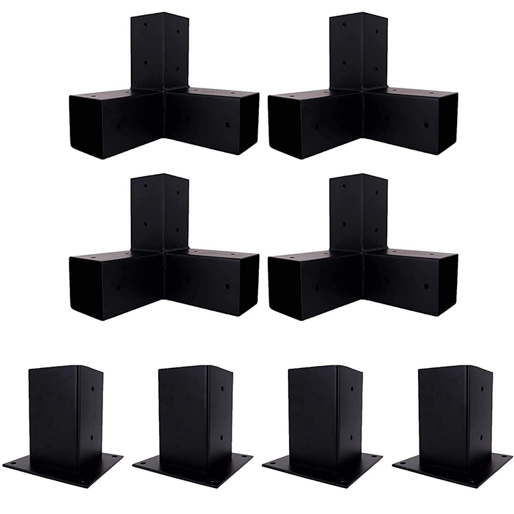 Industry 3 Way Steel Arm Pergola Corner Bracket for 4x4 Wood Posts ISO9001 2015 Certified