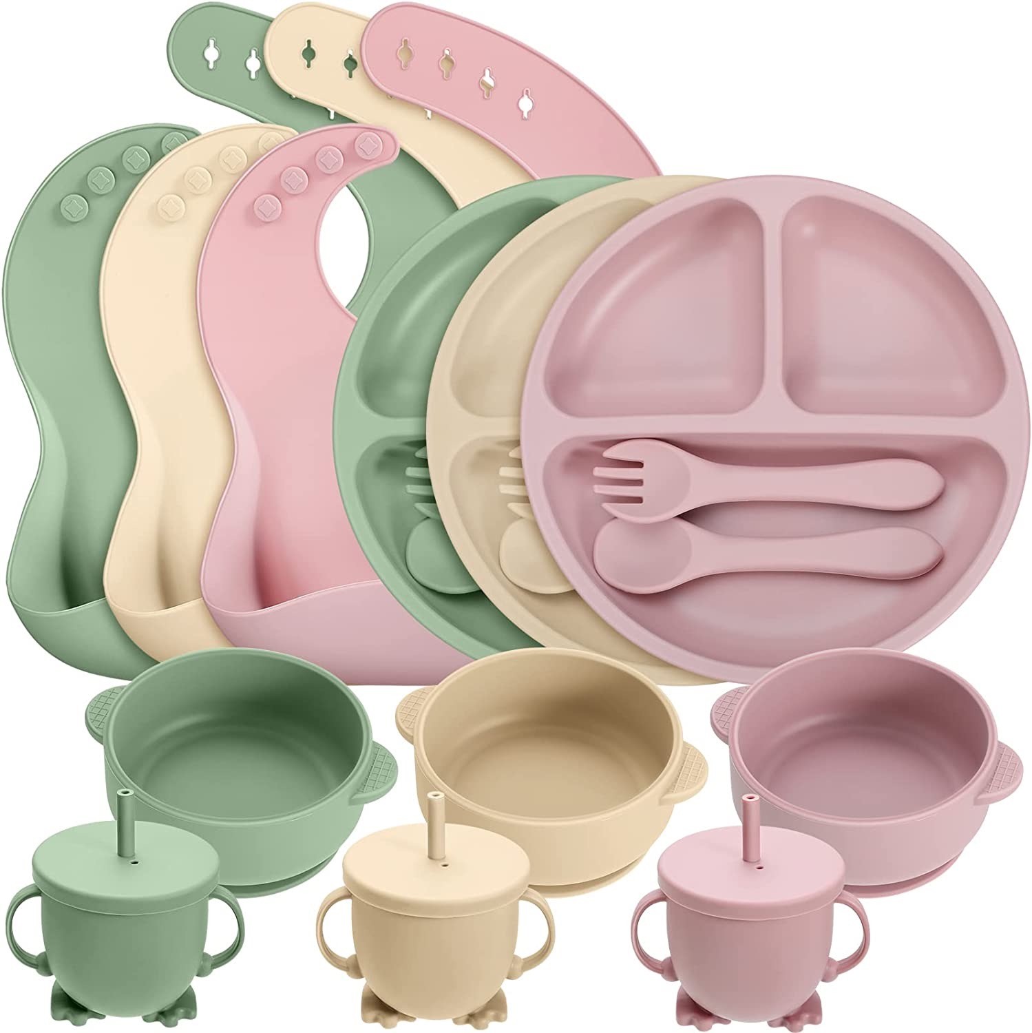 Oilproof Childrens Silicone Suction Plate Set Microwaveable Reusable