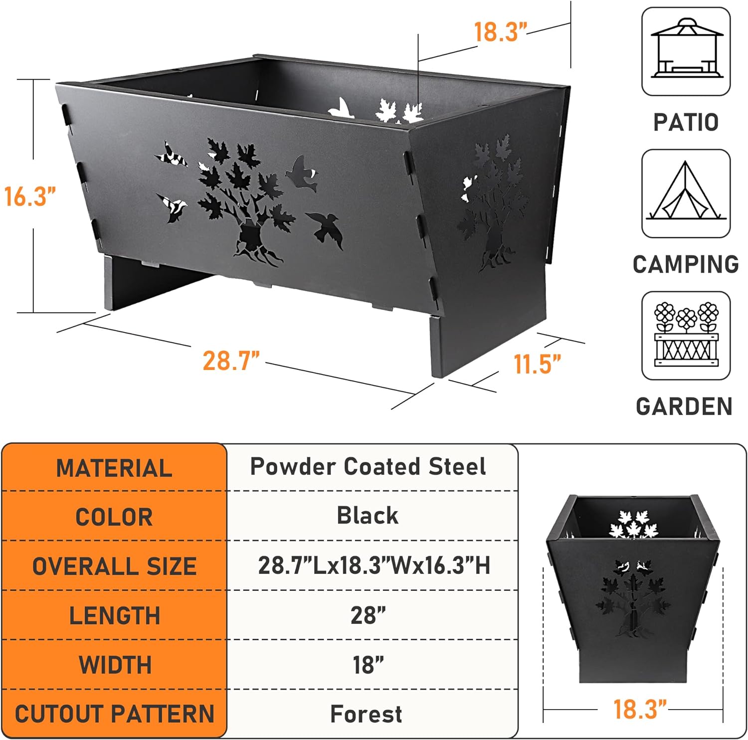 28 Inch Rectangle Cast Iron Fire Pit Frame Bracket for Garden Picnic Patio Relaxation