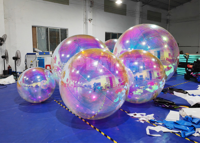Shinny Floating PVC Iridescent Clear Sphere Mirror Balloon Holographic Rainbow Reflective Inflatable Mirror Ball