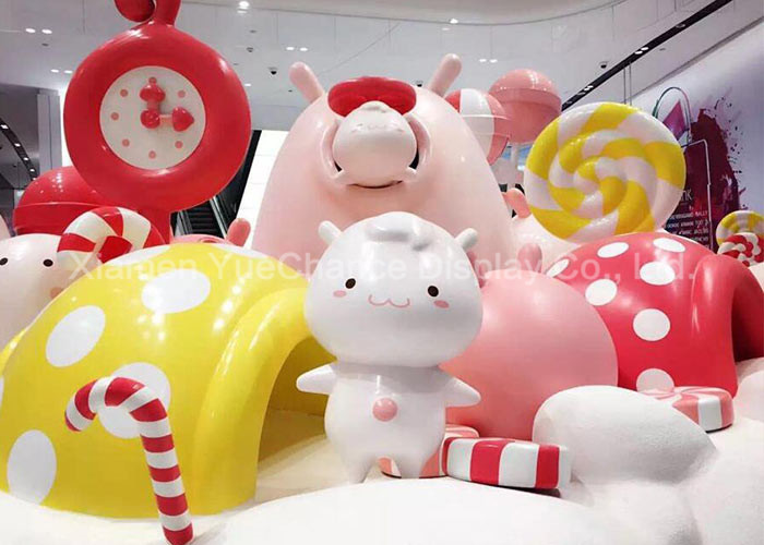 Oversize Shop Display Christmas Decorations Pink And White Fiberglass Candy