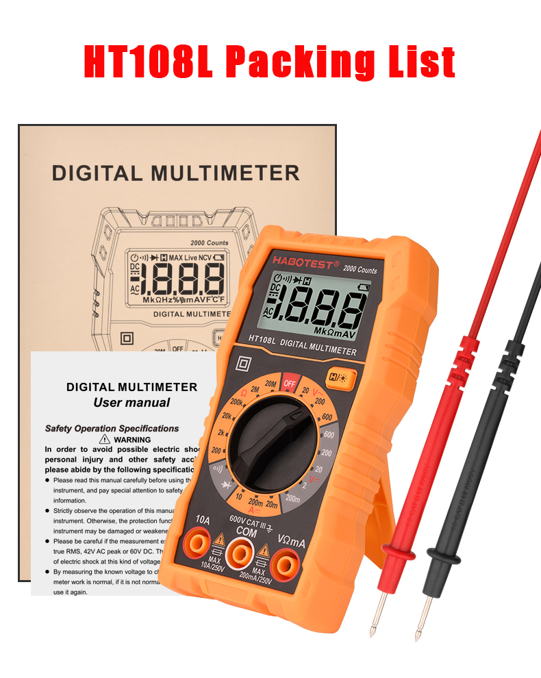 Cheap Budget HT108L Multimeter Digital Ohm Voltage Ampere Resistance 2000 Counts 600V AC DC Voltage Meter Multimetro