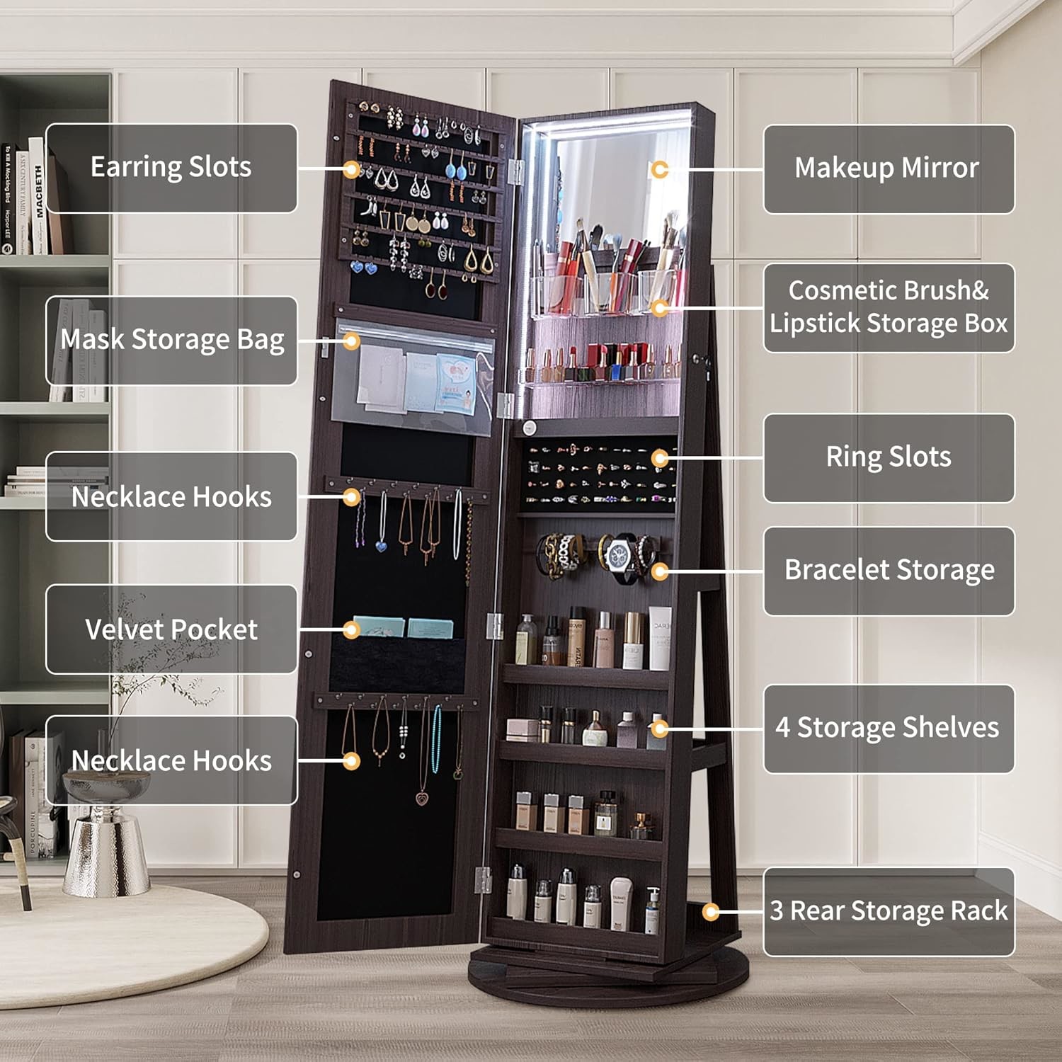 Frameless Full Length Mirror Cabinet Rectangle Wood Mirror Cabinet Customized