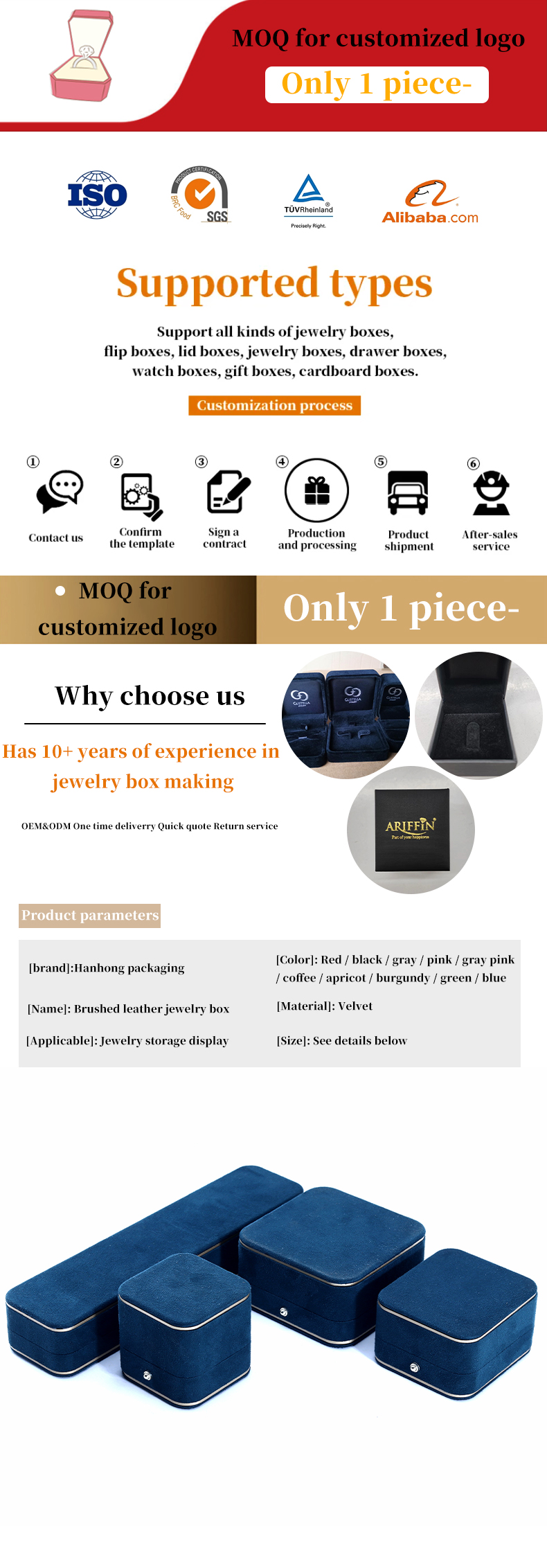 Velvet Material Jewelry Boxes for Hanhong 2023 Custom Logo Blue Bracelet Bracelet Box