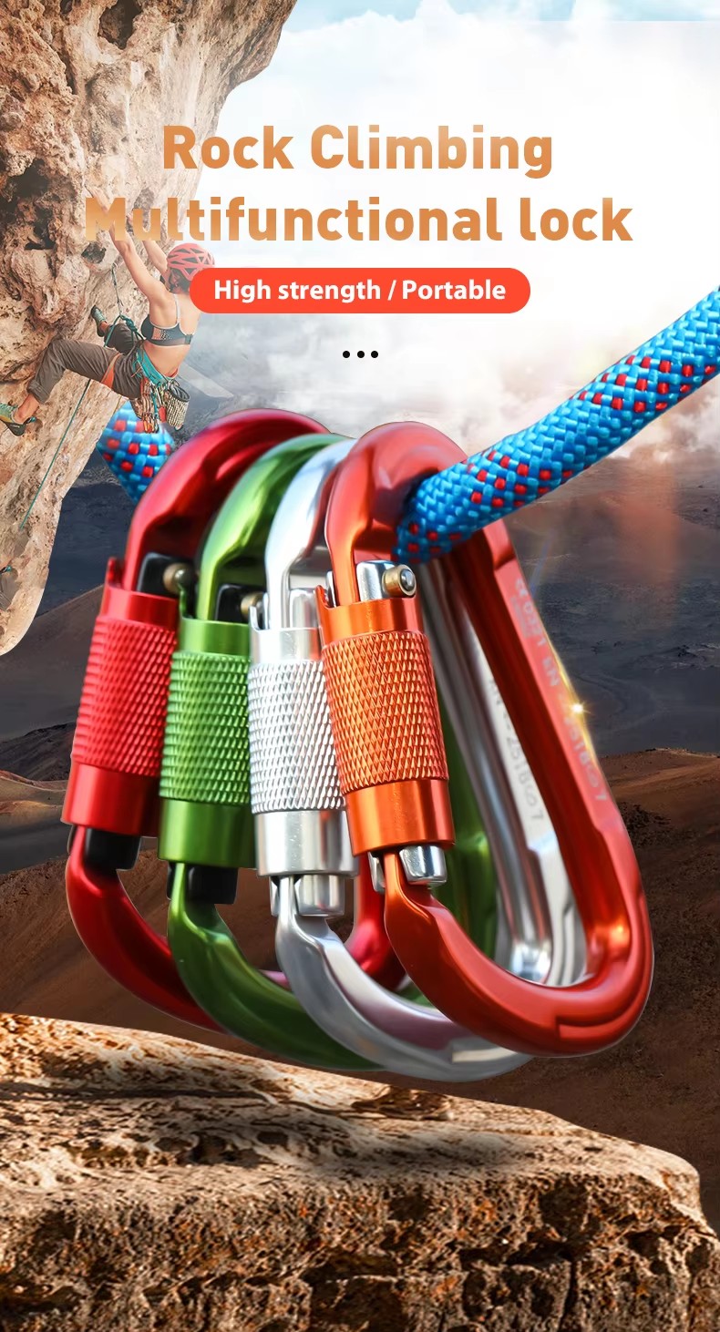 Customized Aluminum D-shape Screw Snap Hook Carabiner for Climbing High Strength 25kn