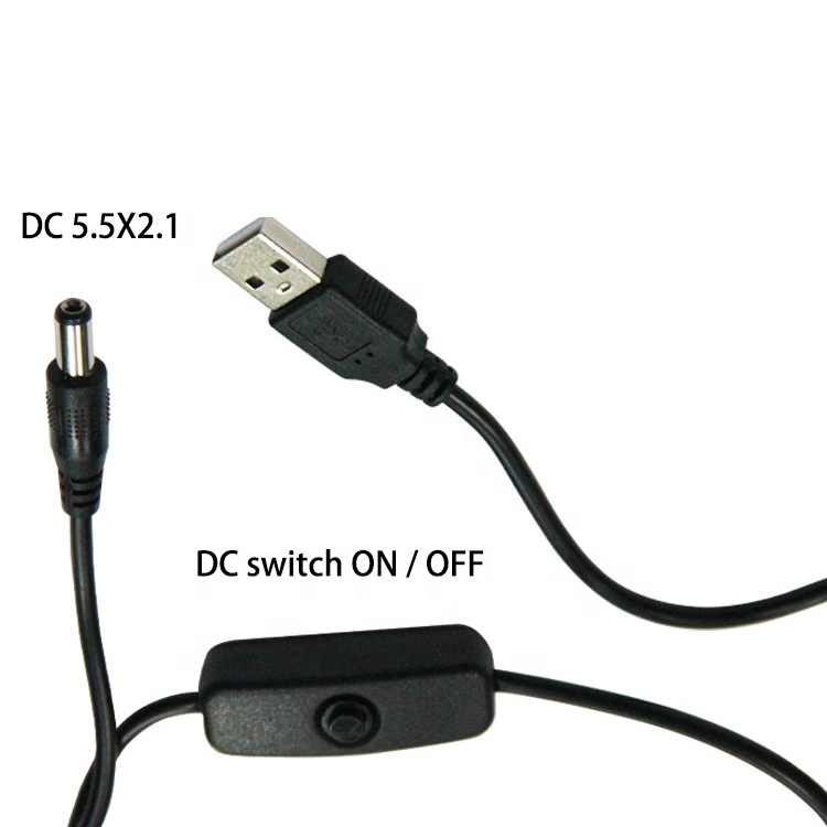 High Quality Power ON OFF Switch USB to DC 5.5x2.1mm Charger Cable for Led Strip Lamp Light Fan
