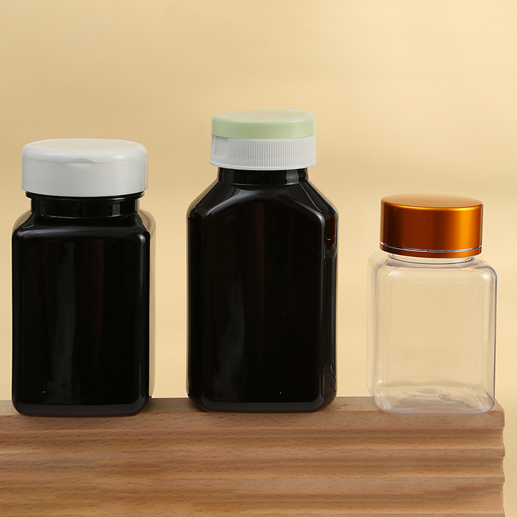 30cc 60cc 80cc 100cc 120cc 150cc 200cc 250cc Black Square Shape Plastic Empty Vitamin Pill Capsule PET Bottle with Flip Cap
