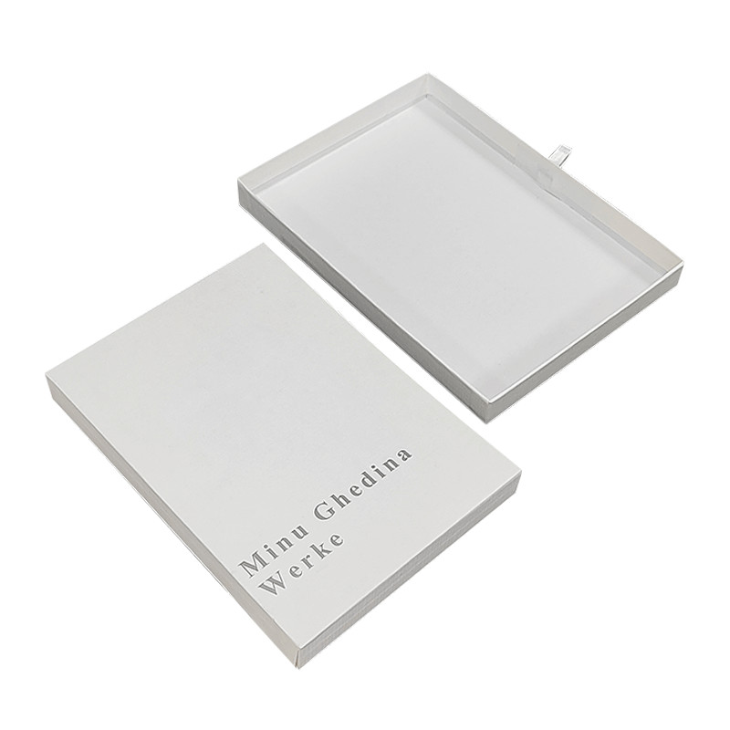 White Box With Texture Pattern Simple Elegant With Logo Silver Shiny Cardboard Drawer Jewellery Small Gift Packaging