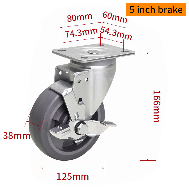 EDL‌ Medium Duty 5inch Caster TPE Plate by Rigid , Swivel and Brake Type 200kg 665P-56