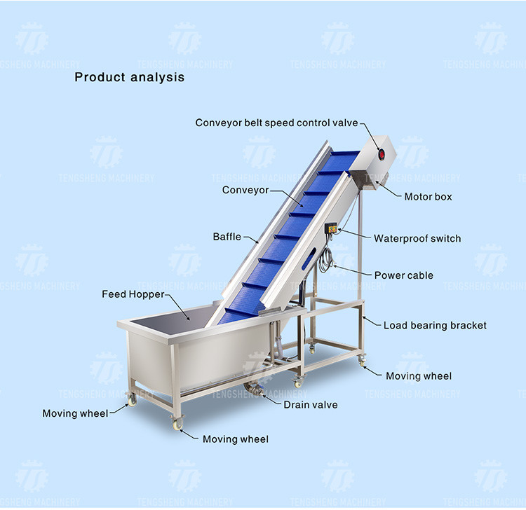 Lifting and conveying of fruit and vegetable pre-foaming materials for supporting equipment of operation line