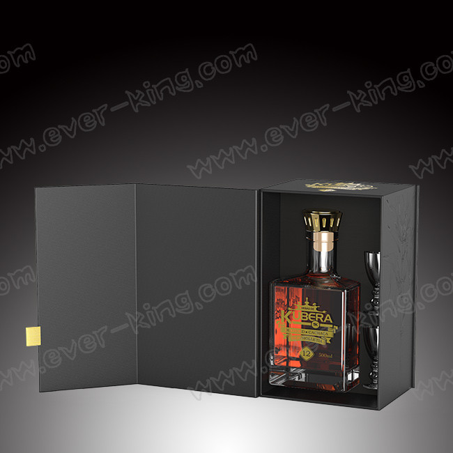 Cardboard Brandy Packaging Magnetic Flap Liquor Bottle Boxes Custom Book Shaped