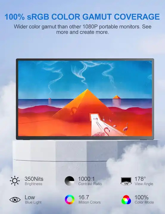 18.5inch Portable Dual Monitor For Laptop 300 Cd/M² Enhanced Screen Expansion