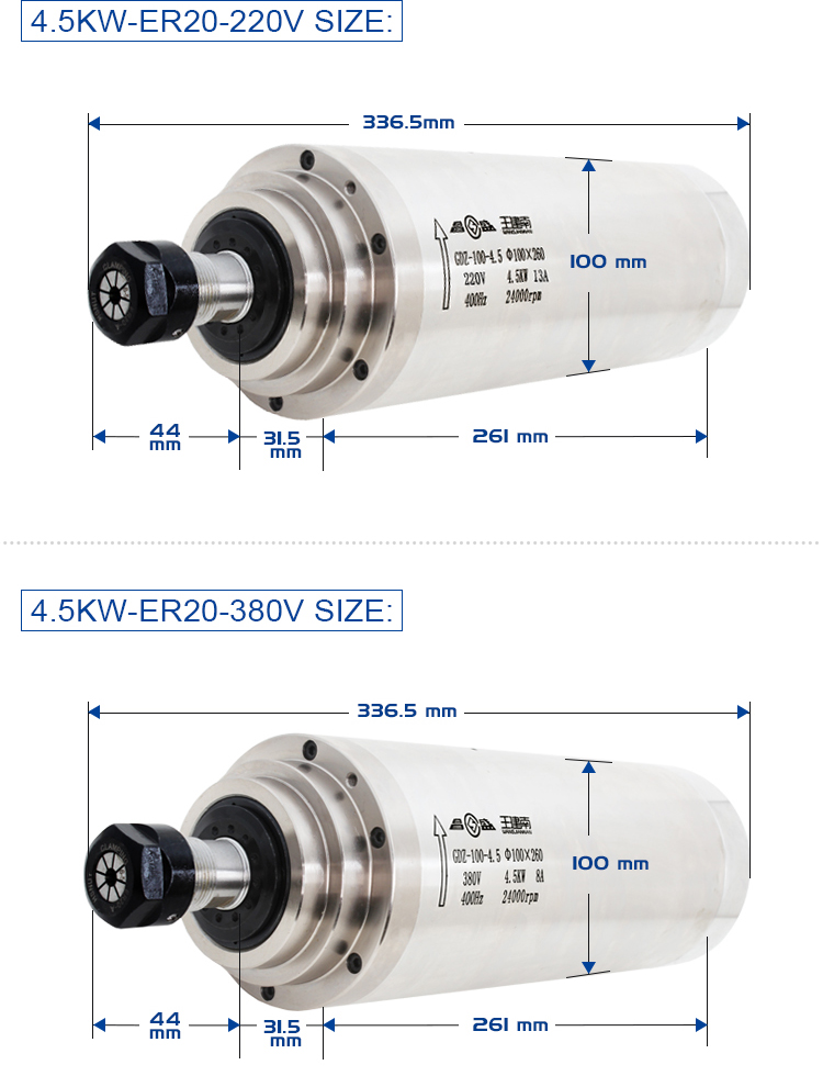 220v Or 380v 4.5kw Water Cooling Spindle For CNC Router Engraving Machine